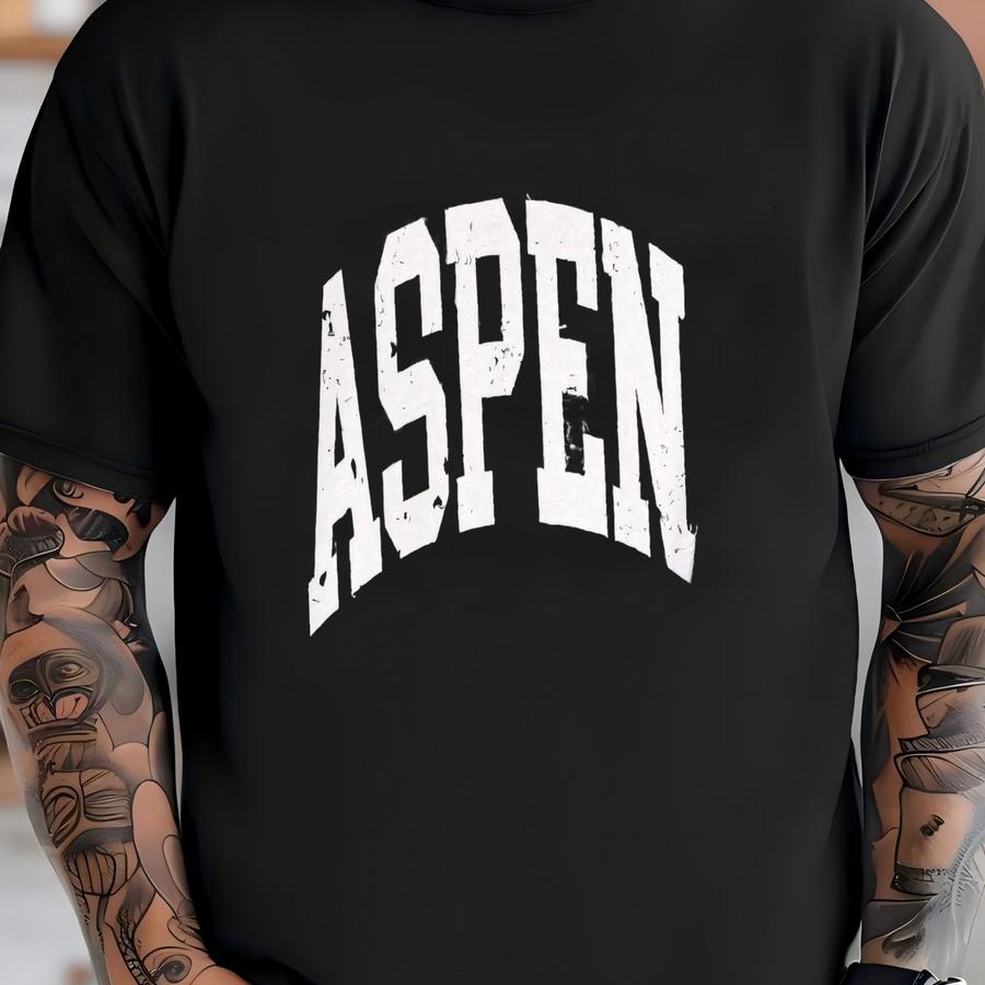 Aspen Sweatshirt White Distressed Lettering Faded Vintage Aesthetic Aspen Co Crewneck Varsity Minimalist Unisex Sweatshirt T-shirt