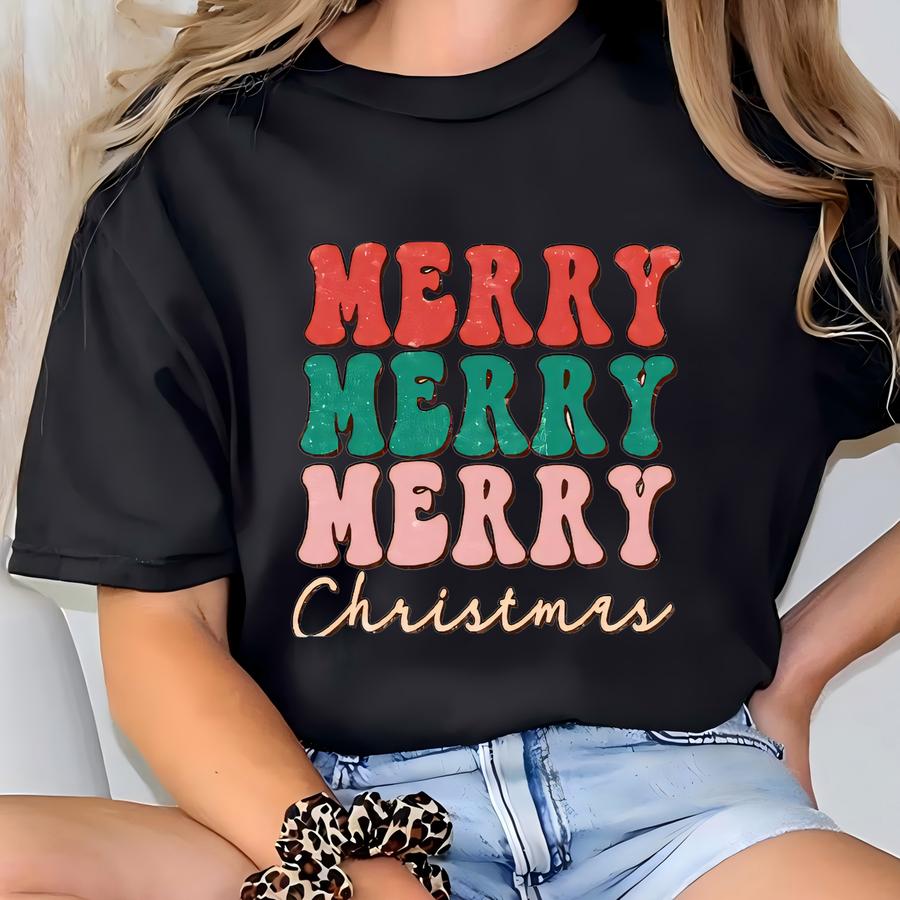 Merry Christmas Sweatshirt Women's Holiday Crewneck T-shirt