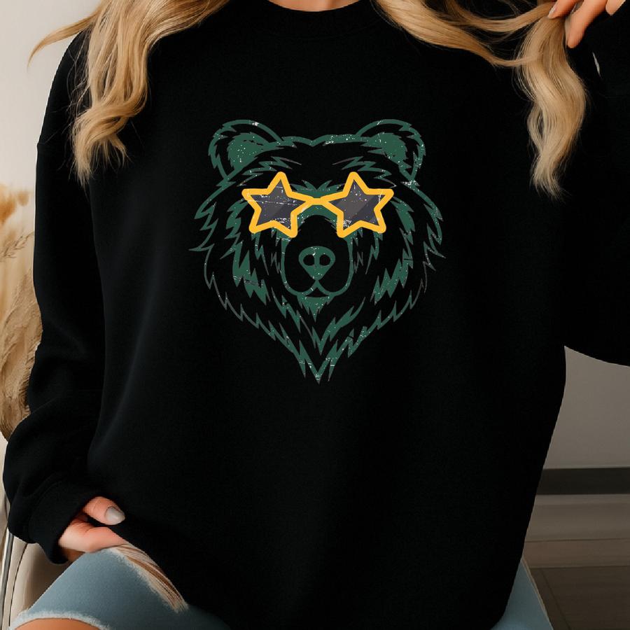 Bears Sweatshirt, Green And Yellow Bears Shirt, Game Day Apparel, Bears Mascot Sweatshirt, Gift For Bears Fan Sweatshirt