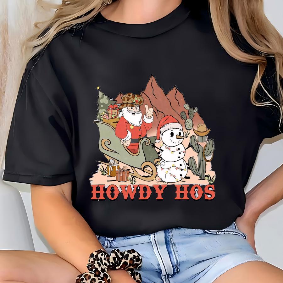 Howdy Ho's Christmas Shirt, Retro Boho Christmas Shirt, Women's Shirt, Holiday Cute Shirt T-shirt