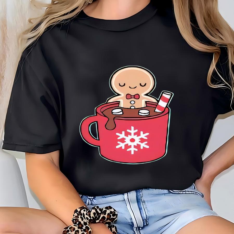 Gingerbread Man Hot Chocolate Shirt, Christmas Coffee Hoodie, Gingerbread Lover Shirt, Holiday Apparel, Cute Christmas Shirt T-shirt