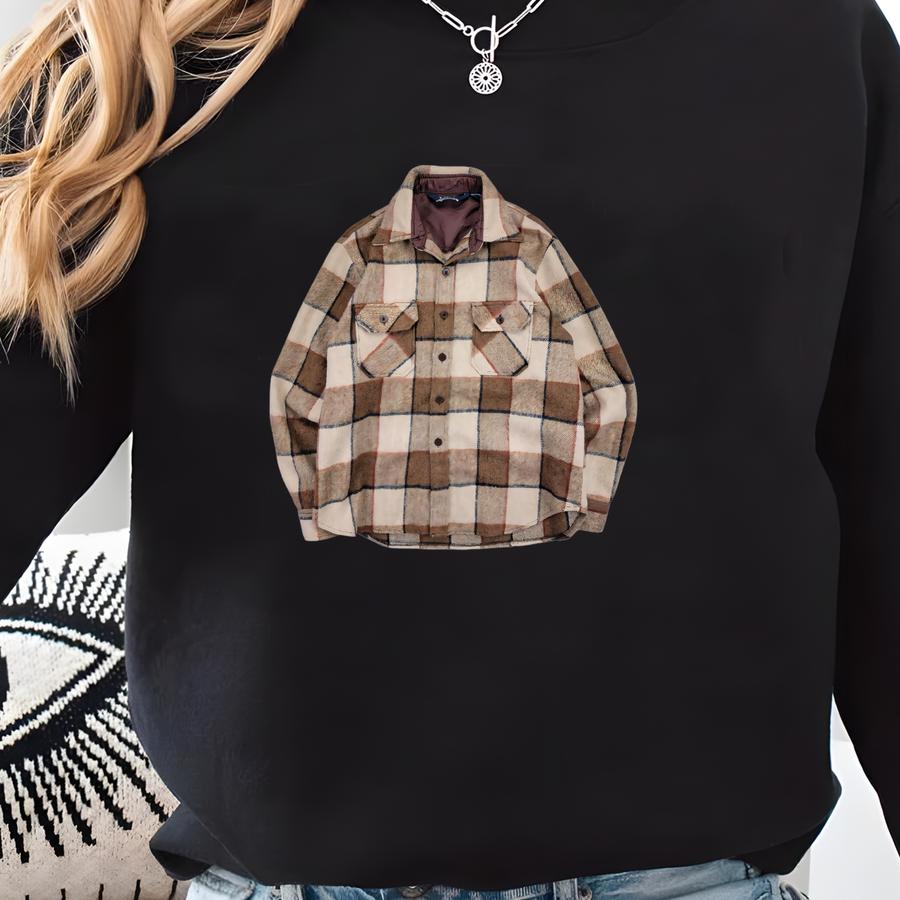 Vintage 90s Brown Plaid Shacket Sweatshirt