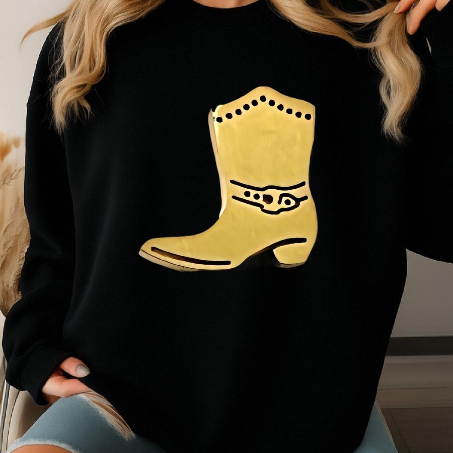 Cowboy Cowgirl Boot Earrings - Adorable - Gold Stud Cowboy Boot Earrings Hypoallergenic Stainless Steel Sweatshirt