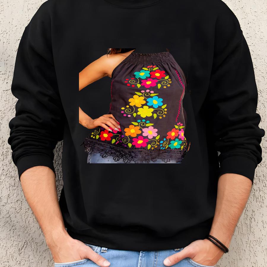 Mexican Floral Halter Top. Size S - 2x. Hand Mexican Top. Mexican Blouse. Typical Mexican Blouse. Sweatshirt