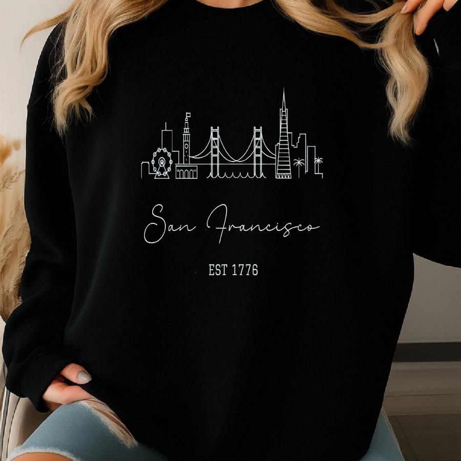 San Francisco Sweatshirt, San Francisco Pullover, Skyline Sweater, Women Crewneck, Men Hoodie Shirt, Travel Souvenir Gift, Vintage Sweatshirt