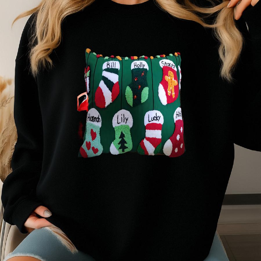 Personalized Christmas Punch Needle Pillow, Personalized Pillow, Personalized Christmas Gift, Custom Child Names Christmas Decor Sweatshirt
