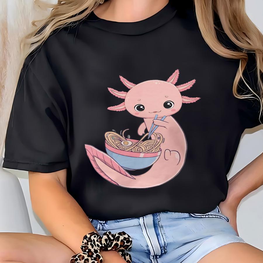Axolotl Eating Ramen Shirt - Axolotl Birthday Gift Long Sve T-shirt