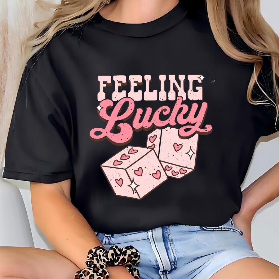Feeling Lucky Valentine Sweatshirt, Retro Romantic Valentines Day Sweats, Dice Sweatshirt, Valentines Sweat, Valentines Dice Sweat T-shirt