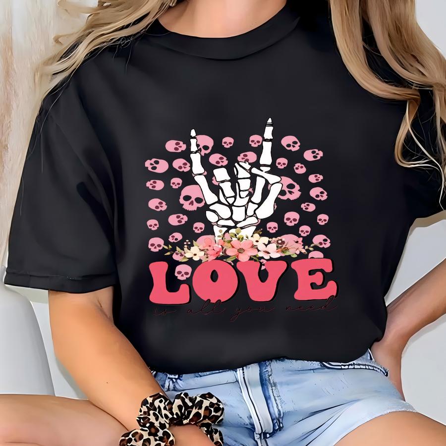 Rock On Love Sweatshirt, Rock And Roll Sweatshirt, Skeleton Hand Sweatshirt, Skull Sweatshirt, Motivational Sweater, Valentine Gift T-shirt