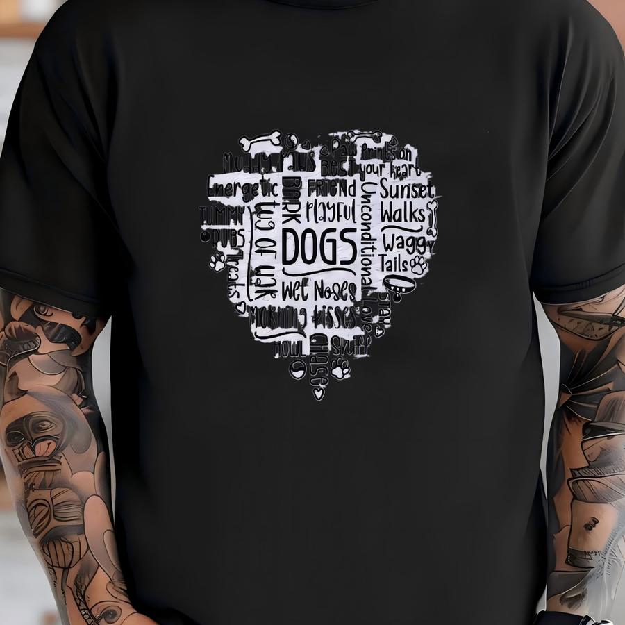 Dog Mom Long Sve Shirt: Words In Heart Graphic Tee, 11843 T-shirt