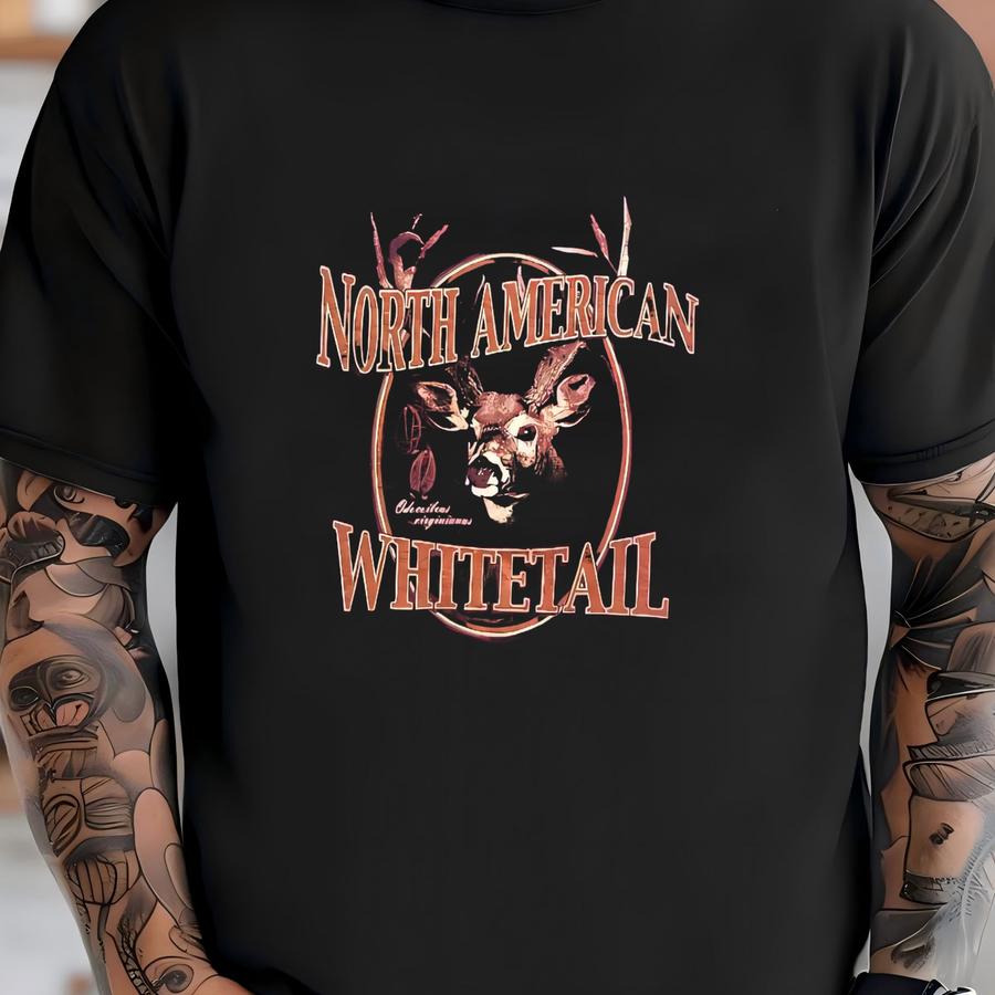 Vintage Art Animal North American Whitetail Spellout Crewneck Sweatshirt L Size T-shirt