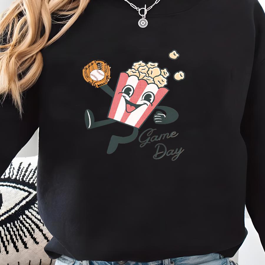 Game Day Baseball Sweatshirt, Baseball Sweatshirt, Baseball Mom Sweatshirt, Retro Baseball Shirt, Retro Baseball Mom Shirt, Popcorn Shirt Sweatshirt