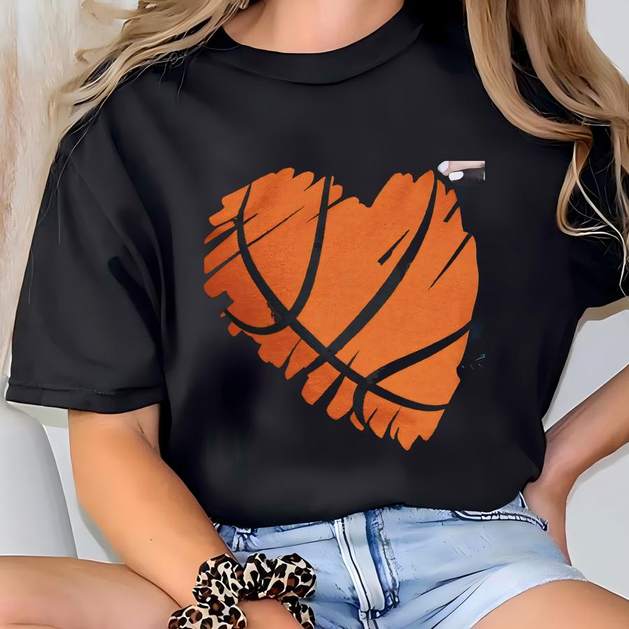 Distressed Basketball Heart Shirt, Gift For Basketball Mom, Basketball Shirt, Girl Basketball Shirt T-shirt
