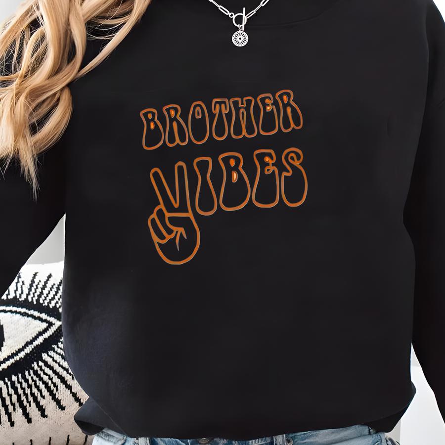Brother Vibes Shirt Retro Bro Tee Groovy Toddler Top Boho Matching Siblings Apparel 70s Birthday Party Tshirt Hippie Pregnancy Announcement Sweatshirt