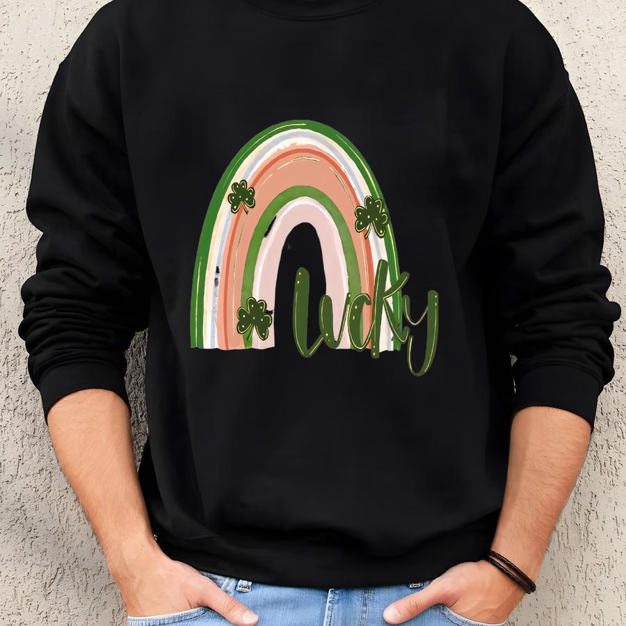 St. Patrick's Day Shirt: Lucky Rainbow Shamrock Tee Sweatshirt
