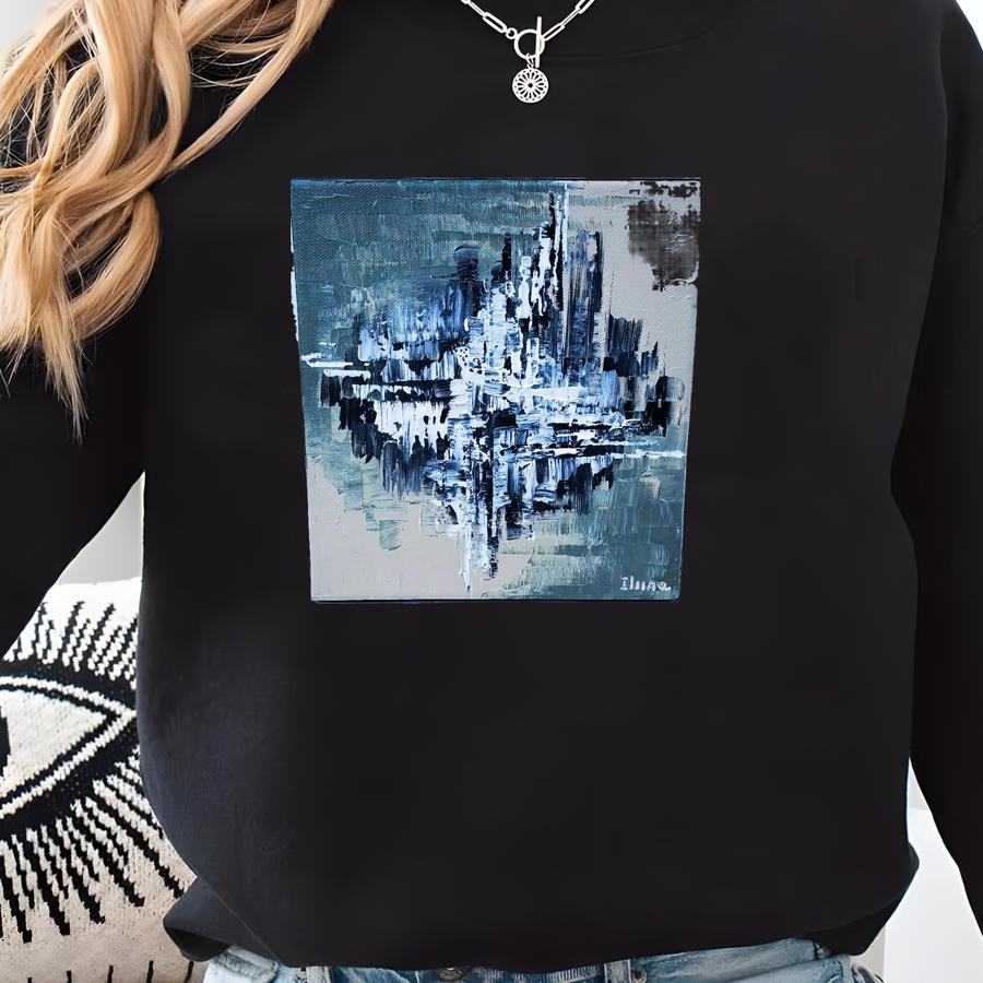 Mid Century Painting By Tatiana Iliina Gooden - Montreal Canada Artist - Abstract Mcm Design Oil Painting - Cream Black White Tones - 8 X 8 Sweatshirt