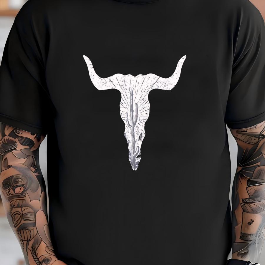 Cow Skull Cactus Sweatshirt: Southwest Desert Graphic Tee T-shirt