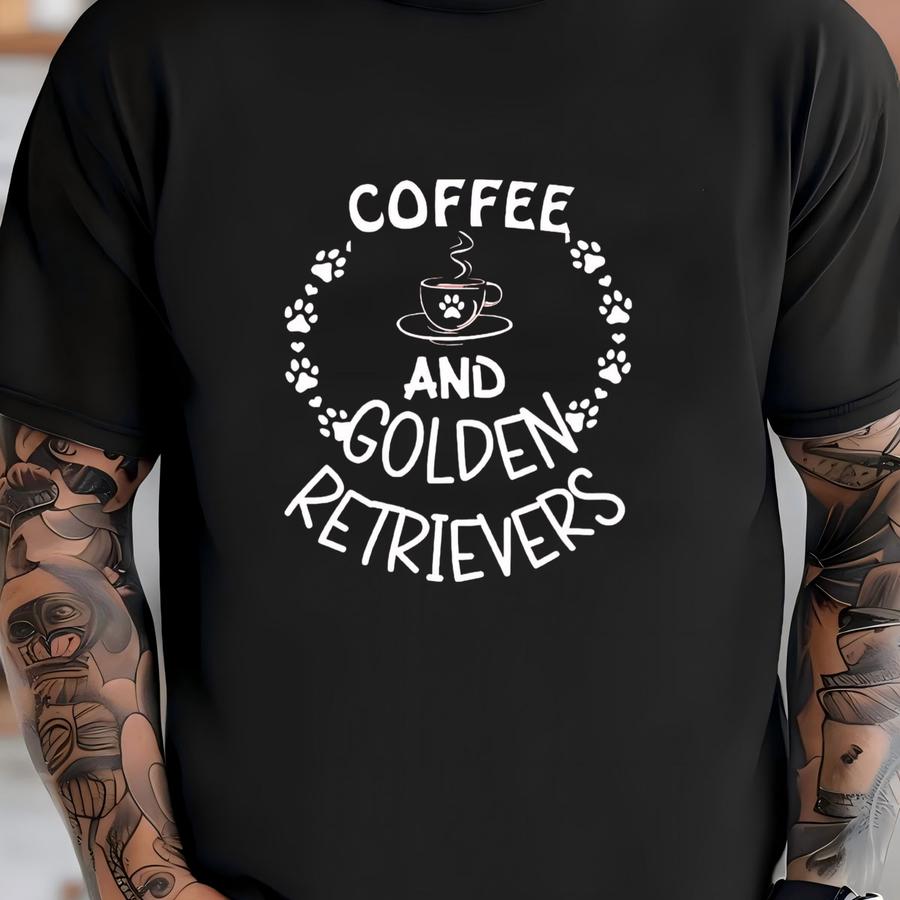 Coffee And Golden Retrievers, Golden Retriever Mom Shirt, Cute Dog, Dog Mom Shirt, Golden Retriever Hoodie, Golden Retriever Lover Shirt T-shirt