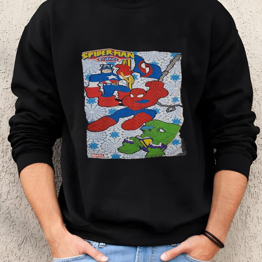 Vintage 2002/2003 Marvel Spiderman And Friends Beach Towel Captain America Sweatshirt Vintage 2002/2003 Marvel Spiderman And Friends Beach Towel Captain America Sweatshirt