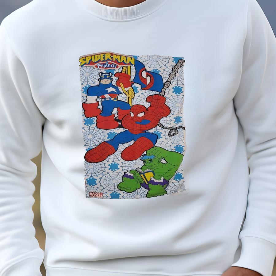 Vintage 2002/2003 Marvel Spiderman And Friends Beach Towel Captain America Sweatshirt Vintage 2002/2003 Marvel Spiderman And Friends Beach Towel Captain America Sweatshirt