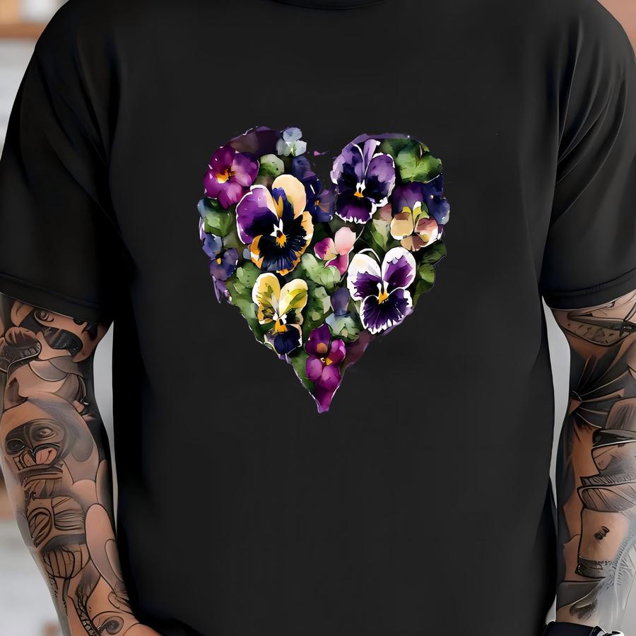 Spring Flowers Tee, Pretty Pansies In Heart, Pansy Flowers Design, Premium Unisex Shirt, 3 Color Choices, 3x Easter, 4x Easter, Plus Sizes T-shirt