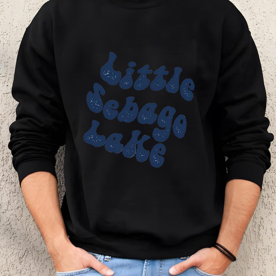 Little Sebago Lake Unisex Heavy Blend Crewneck Sweatshirt, Maine Shirt, Family, Mom Gift, Pullover, Retro Boho Font, Camp, Groups, Birthday Sweatshirt