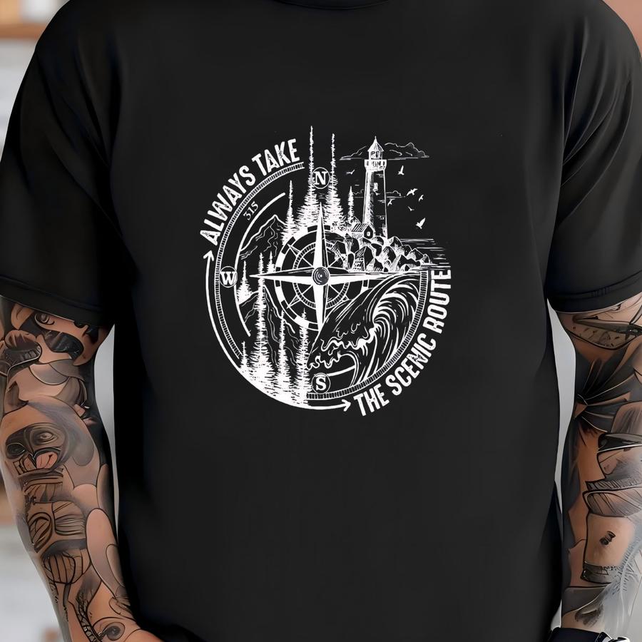 Always Take The Scenic Route Camping Travel Adventure Wild Compass Shirt,vacation Shirt,gift For Traveler,woman Vacation Shirt T-shirt