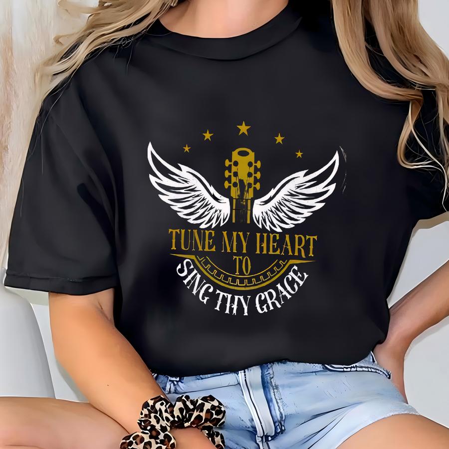 Tune My Heart Guitar Hoodie: Christian Hymn Tee T-shirt