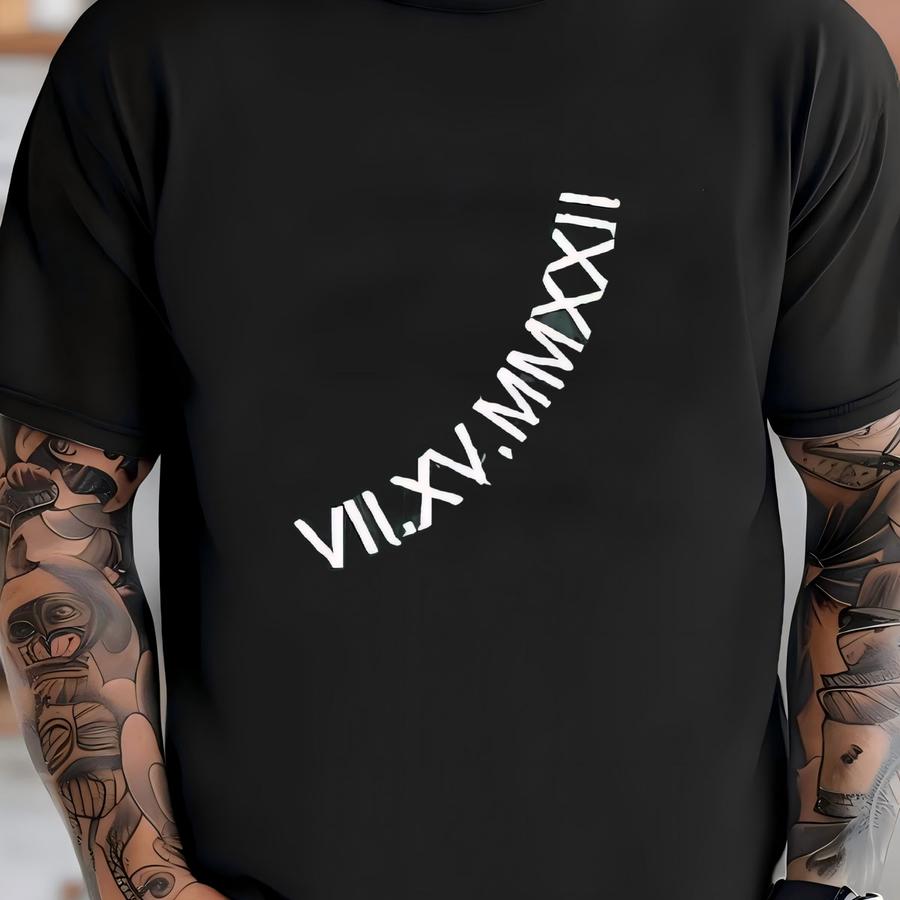 Anniversary Gift For Him With A Custom Roman Numeral Sweatshirt. One Year Anniversary For Boyfriend. Around The Neckline T-shirt