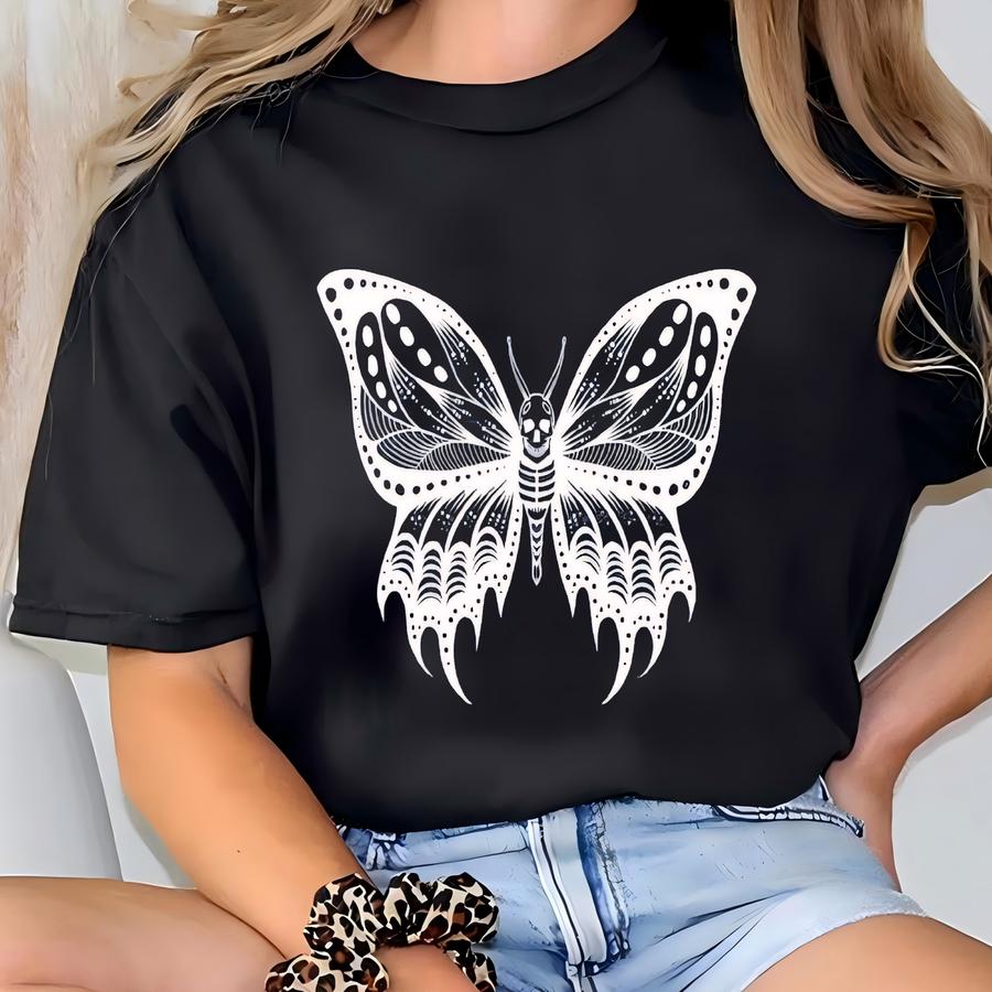 Butterfly Skull Hoodie: Gothic Botanical Nature Tee T-shirt