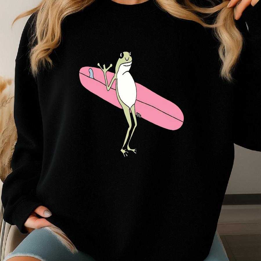 Hang Loose Frog Shirt, Cute Surfing Frog Shirt, Frog T-shirt, Frog Lover Gift, Funny Frog Tee, Animal Lover Shirt, Funny Summer Shirt Sweatshirt