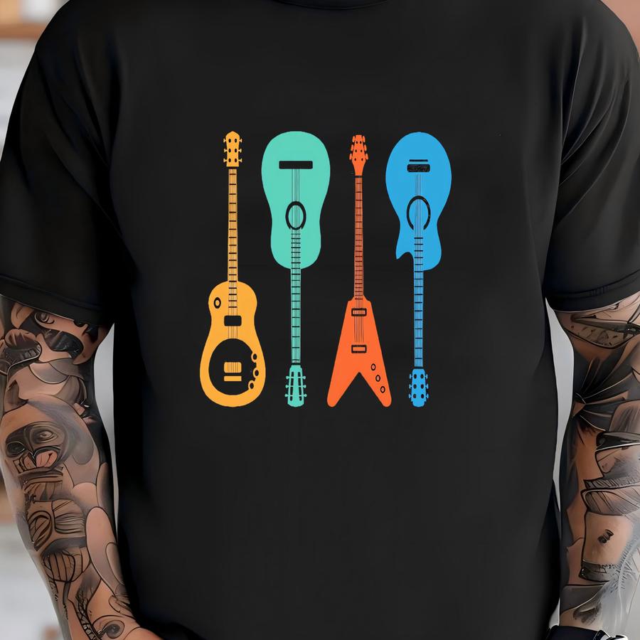 Vintage Colorful Guitars Shirt, Guitar Player Shirt, Gift For Guitarist, Guitarist Hoodie, Guitar Player Gift, Plectrum Guitar Shirt T-shirt