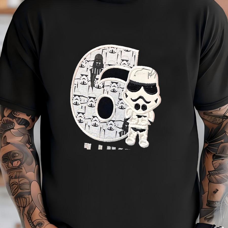Space Fighter Birthday Shirt - Black White Tee - Birthday Hoodie - Space Wars - Warrior - Character Applique - Age Number T-shirt