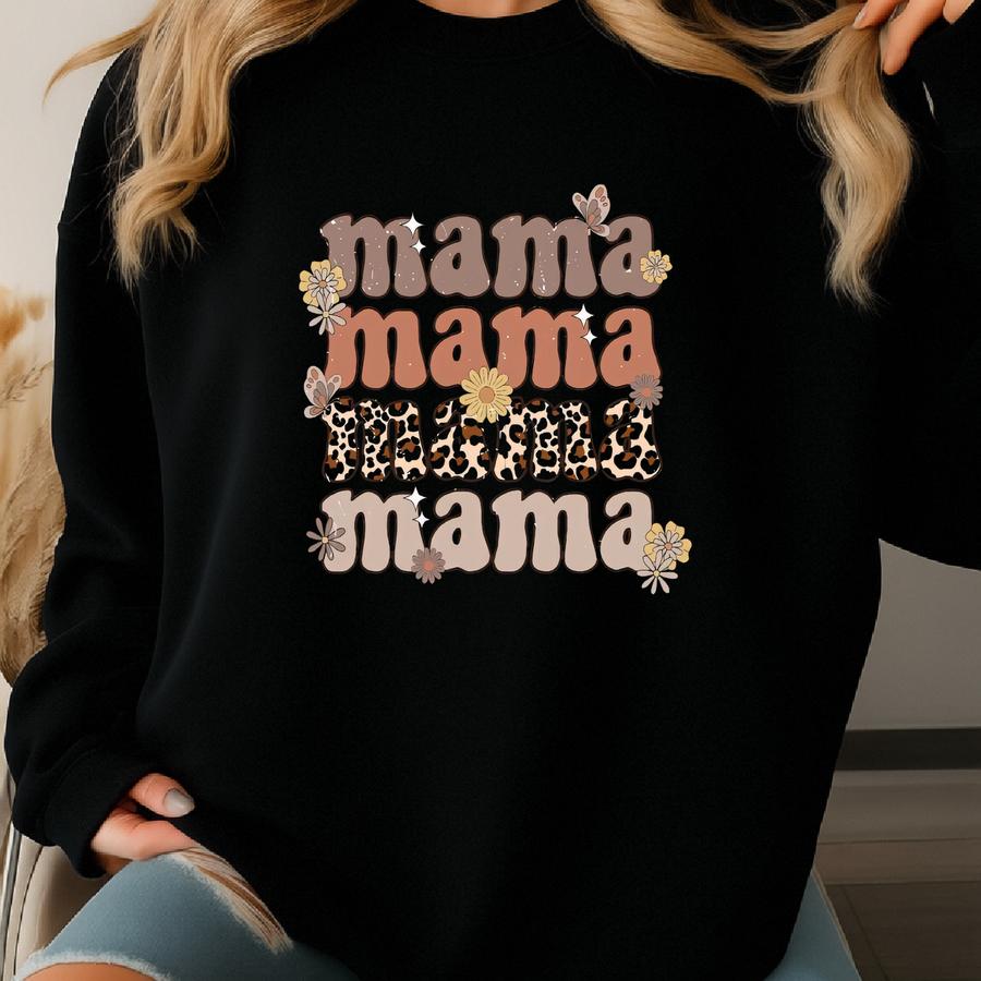 Retro Floral Mama Shirt, Mama T-shirt, Mom Life Shirt, Mother's Day Gift For Mom, Best Mom Shirt, Mommy Shirt, Leopard Mama Sweatshirt