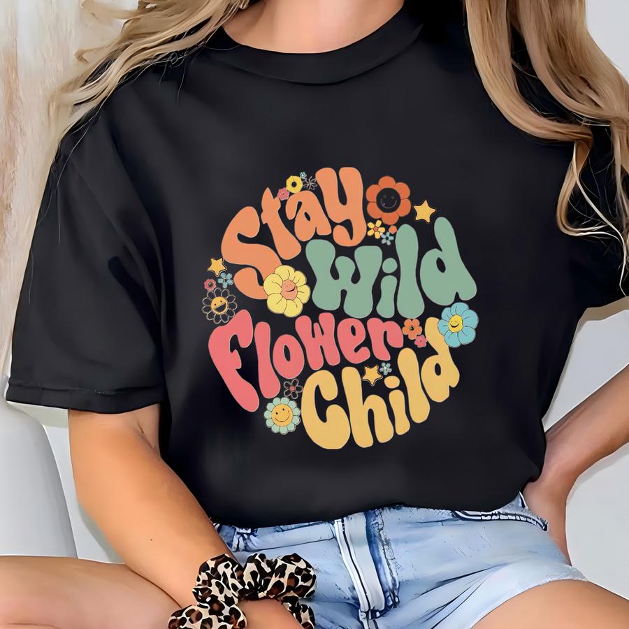 Stay Wild Flower Child Toddler Shirt: Retro Natural Bodysuit T-shirt