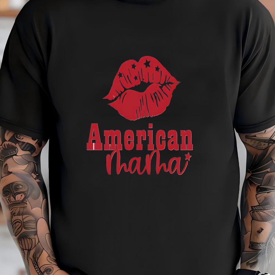 American Mama 4th Of July Shirt: Patriotic Lips Usa T-shirt