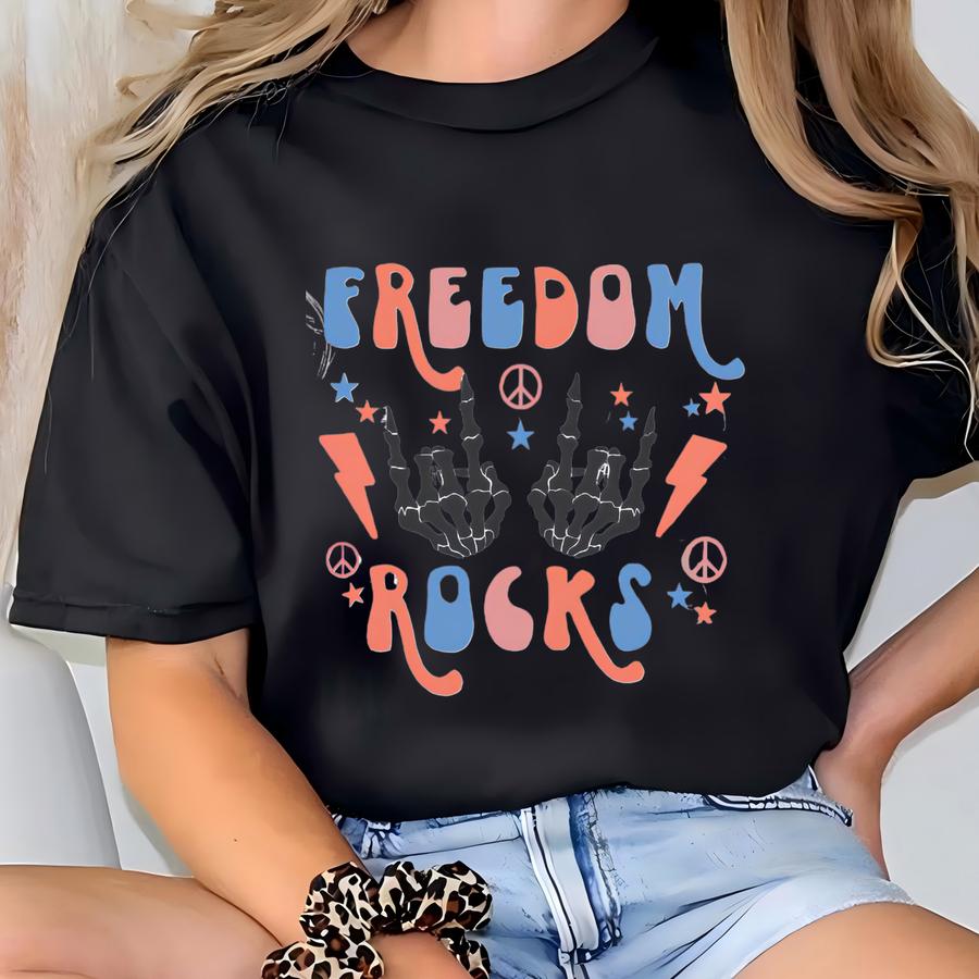 Women's Freedom Rocks Tee, Fourth Of July Tee T-shirt