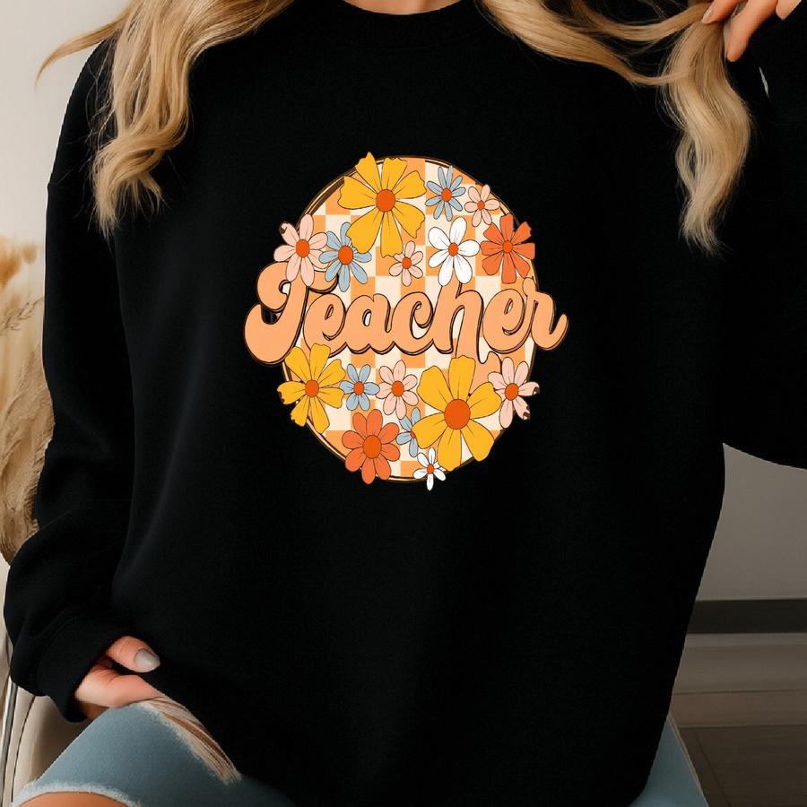 Women's Retro Teacher Tee, Floral Sweatshirt