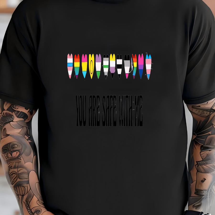 Pride Ally Shirt, Lgbtq Flags Ally Tee, Lgbt Support Outfit, Rainbow Pride Shirt, You Are Safe With Me T-shirt