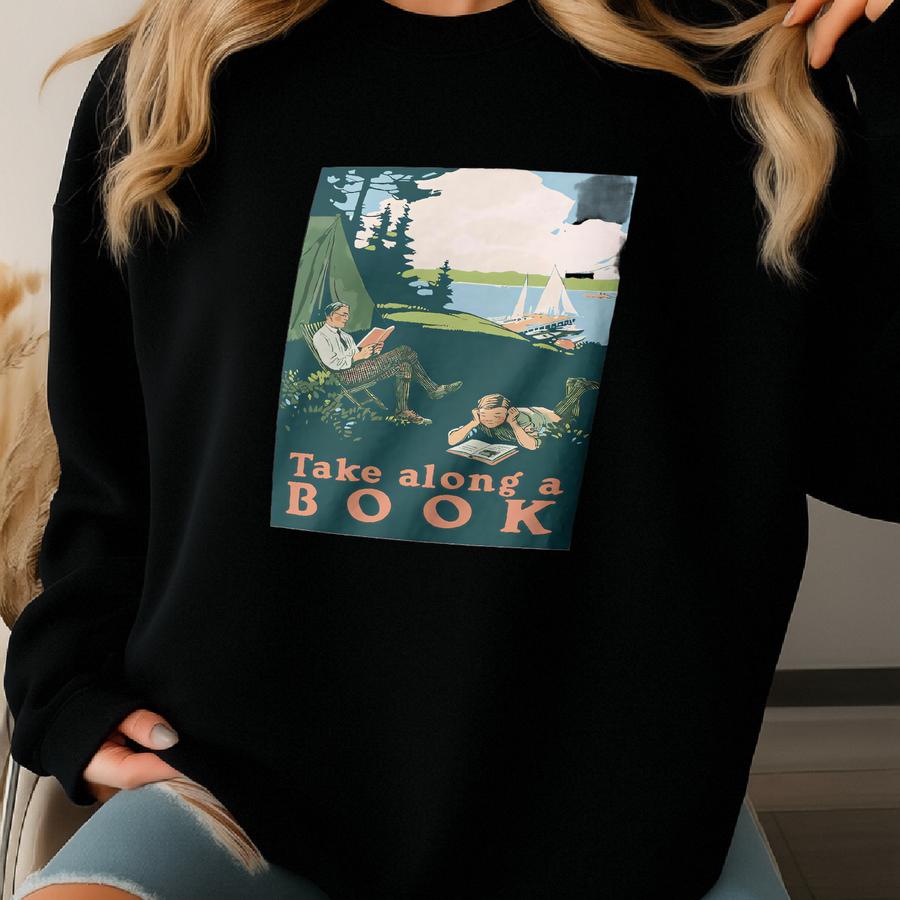 Book Lovers Vintage Shirt | Bookish Lake Camping T-shirt | Outdoor Reading Tee | Take Along A Book | Reader Gifts Sweatshirt