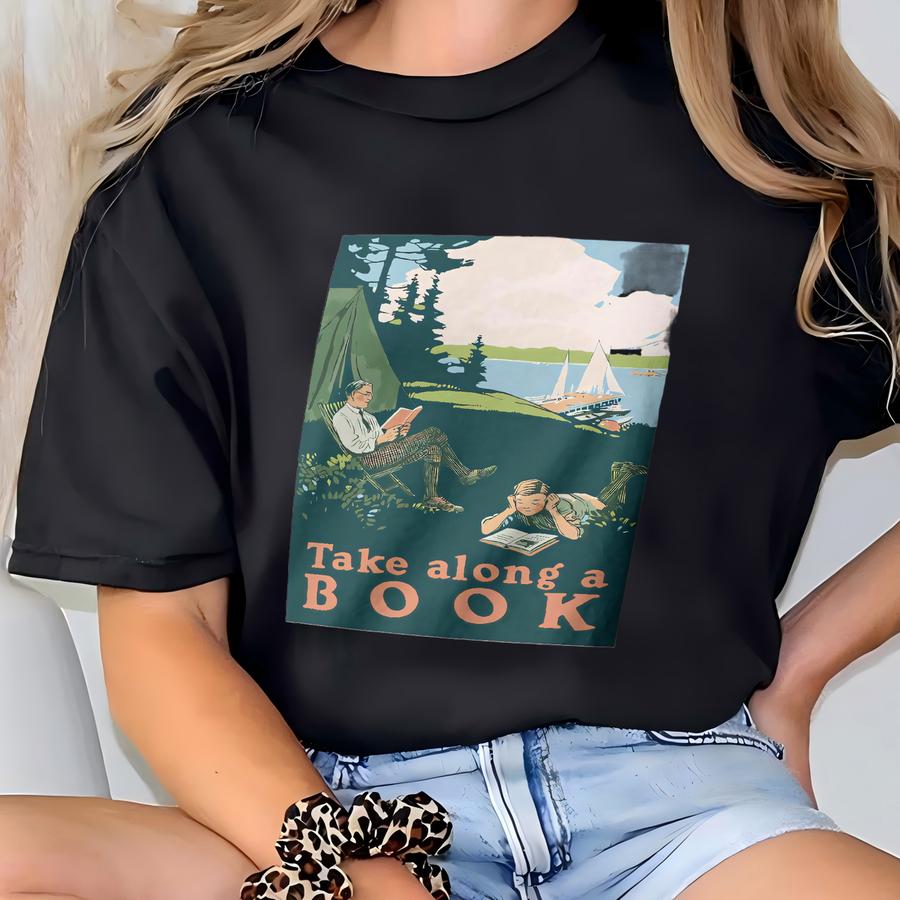 Book Lovers Vintage Shirt | Bookish Lake Camping Hoodie | Outdoor Reading Tee | Take Along A Book | Reader Gifts T-shirt