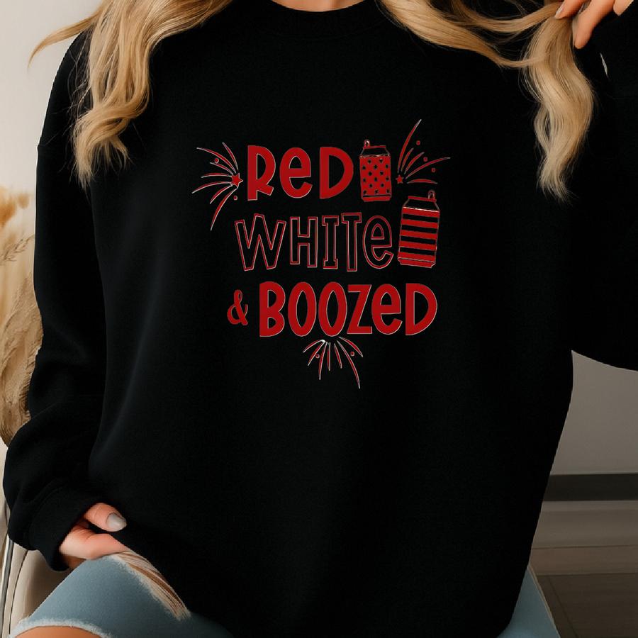 Red White Boozed Tank: 4th Of July Cotton Patriotic Tank Sweatshirt