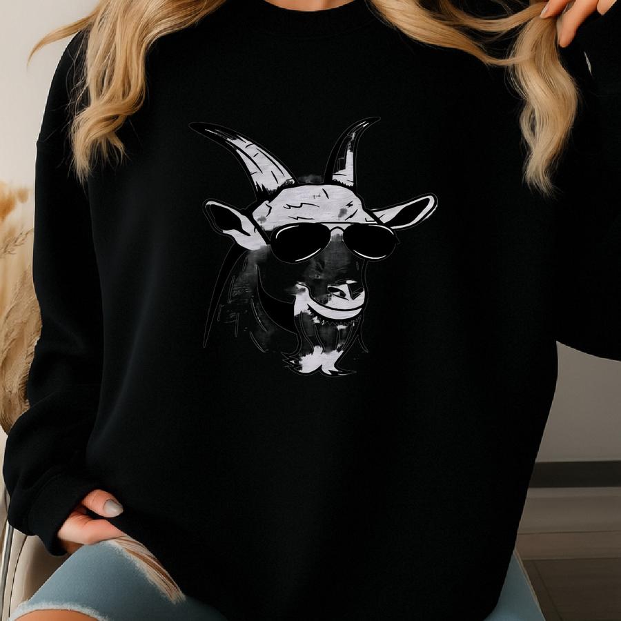 Goat With Sunglasses Shirt: Funny Farm Animal Graphic Tee Sweatshirt