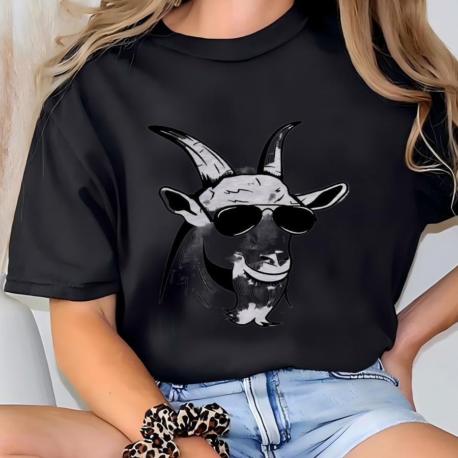 Goat With Sunglasses Shirt: Funny Farm Animal Graphic Tee T-shirt