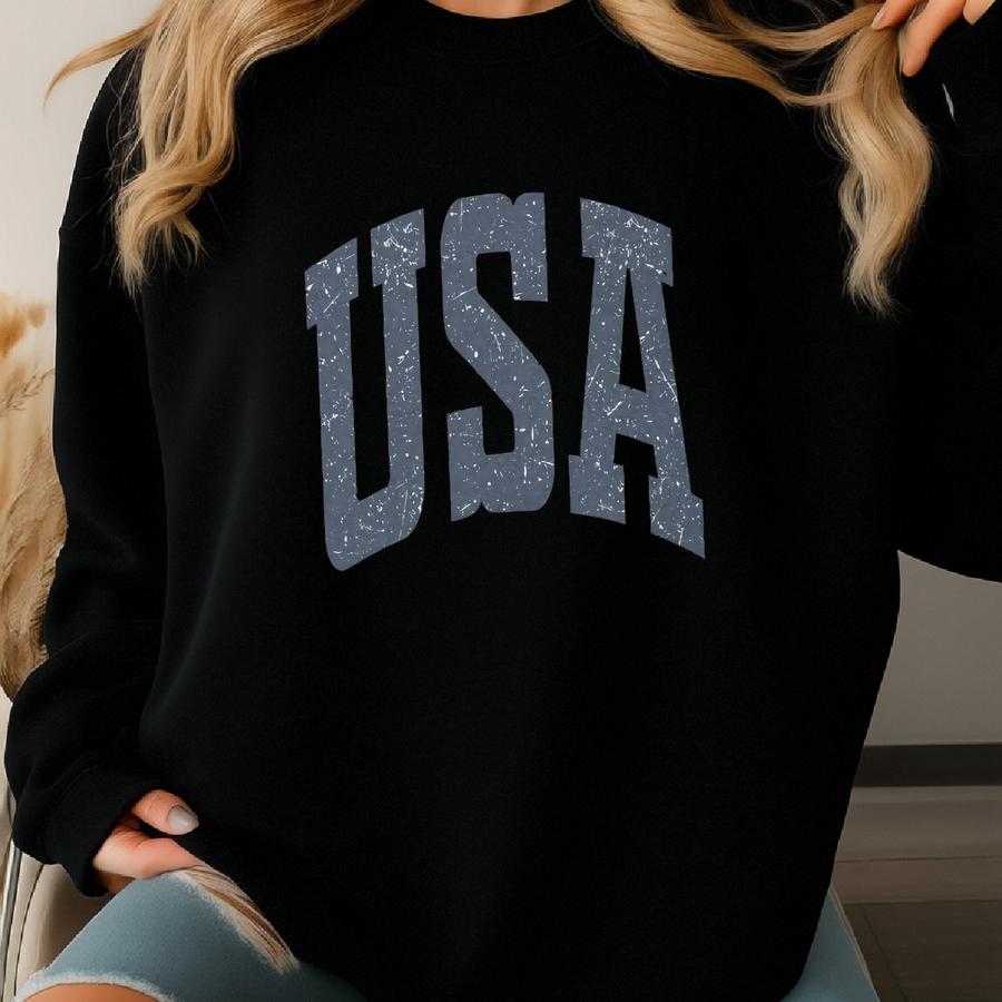 Usa Est 1776 Faded Vintage Style Aesthetic Usa Crewneck Retro Distressed Varsity Style Crewneck July 4th Unisex Sweatshirt Sweatshirt