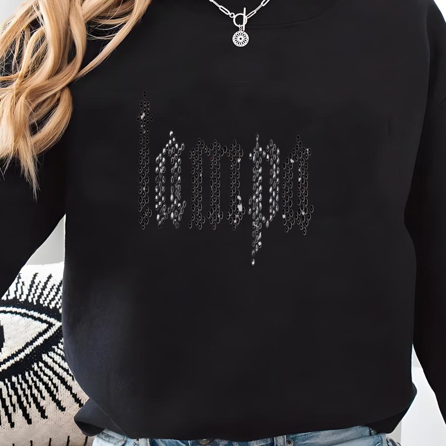 Custom College 2 Color Rhinestone Top Old English Font Sweatshirt