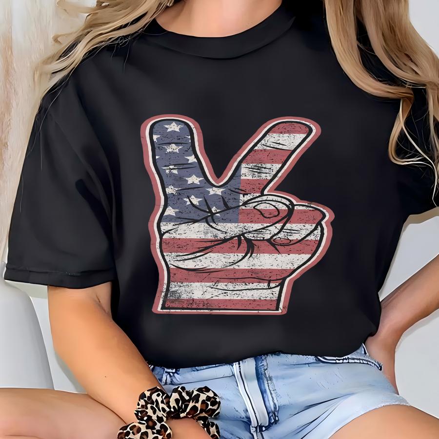 American Flag Peace Sign Graphic Tee Patriotic Western T Shirt Women's Western Tee 4th Of July Shirt Western Usa T Shirt T-shirt