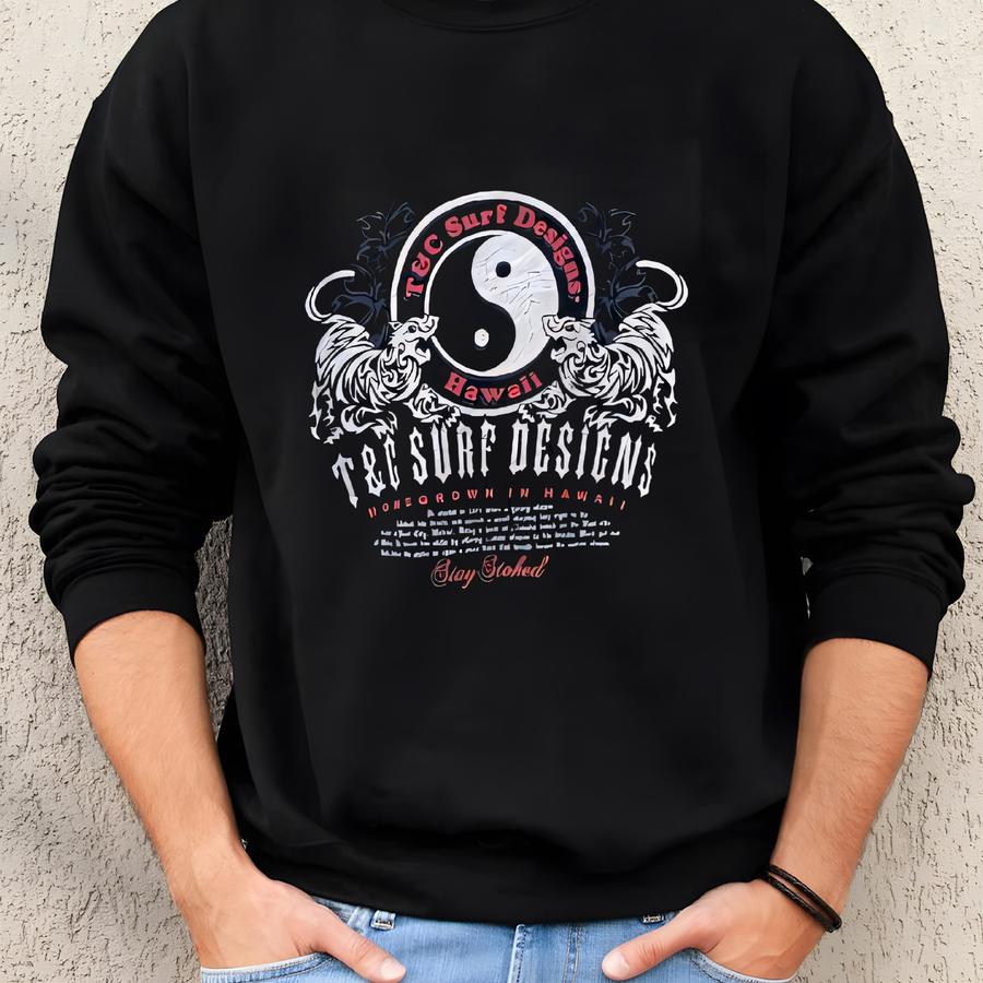 Vintage T C Town And Country Hawaii Surf Crewneck Jumper Sweatshirt L Size Black Colour Sweatshirt