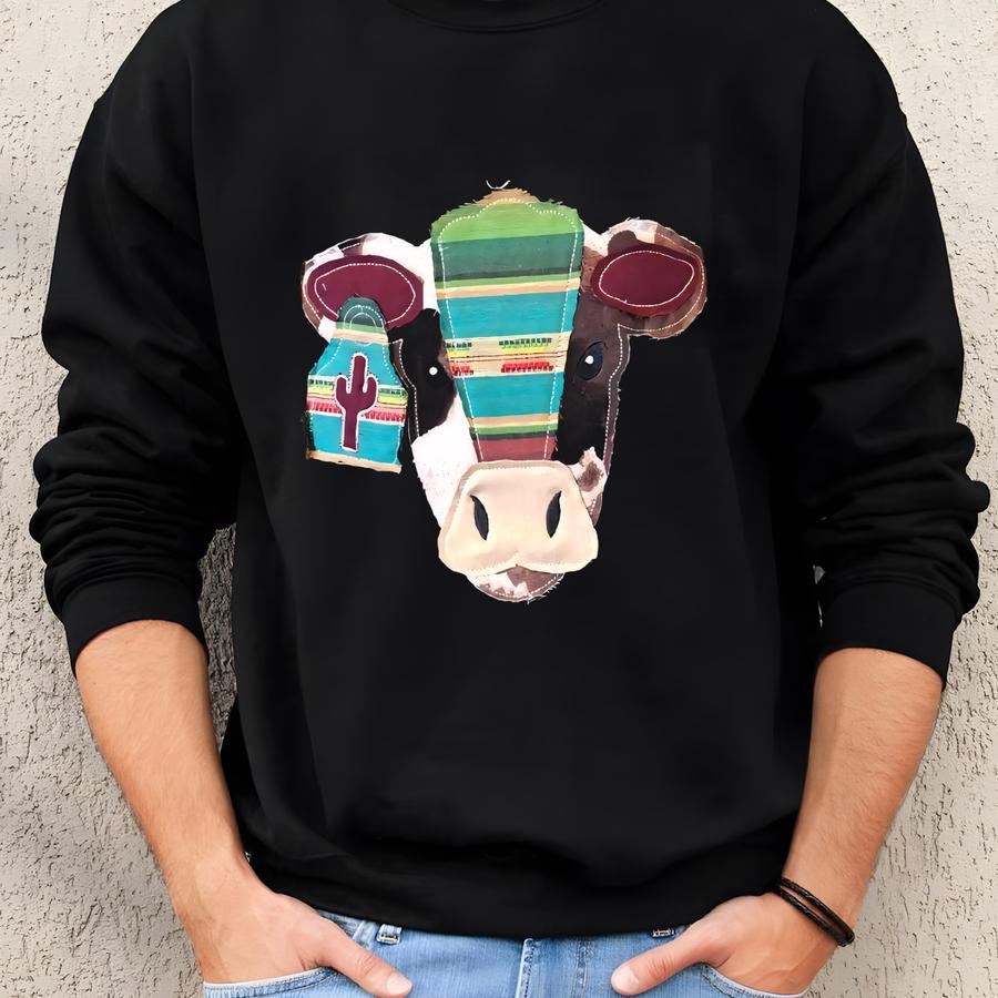 Serape Southwest Cactus Ear Tag Tee Shirt, Girl Gift, Womens Gift, Cow Shirt, Western Gift, Western Shirt, Southwest Tee, Serape Cow Sweatshirt