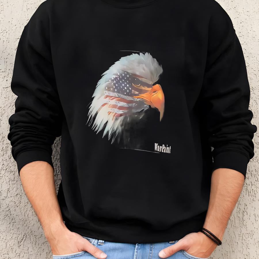 90s American Traditional Sweatshirt , Vintage Eagle Sweater Jumper , Aircraft Crewneck , War Paint , Navy Blue , Medium Sweatshirt